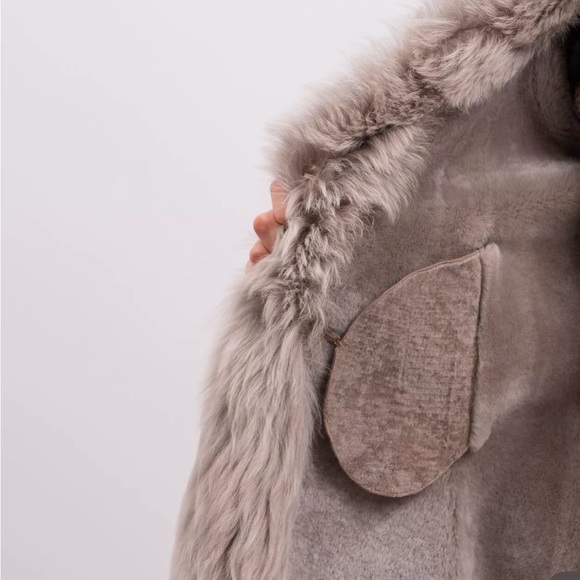 Dom goor shearling winter fur jacket beige us4 - Picture 4 of 9